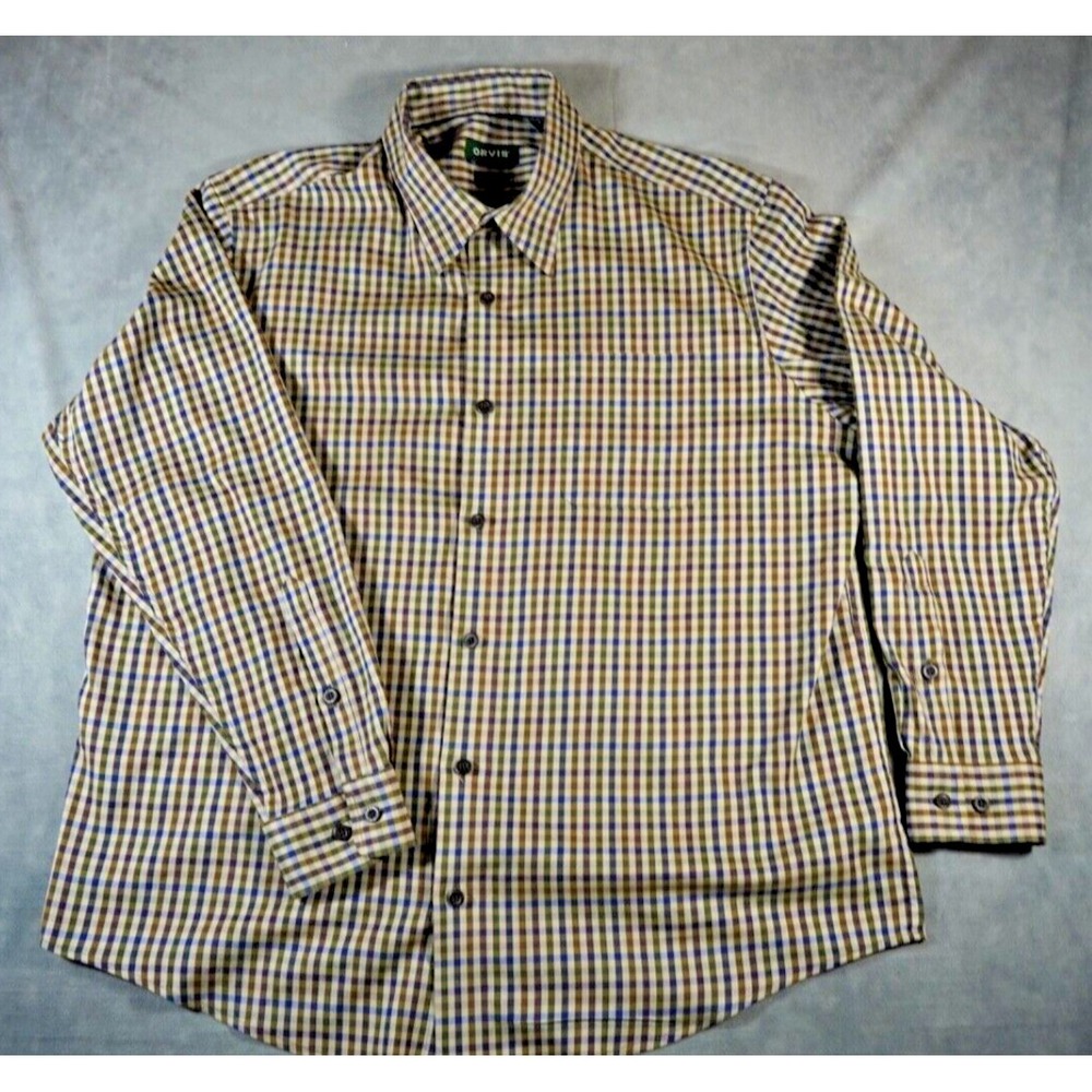 Orvis Shirt Mens Size XL Plaid Wool Blend Classic Fit Button Up Long Sleeve